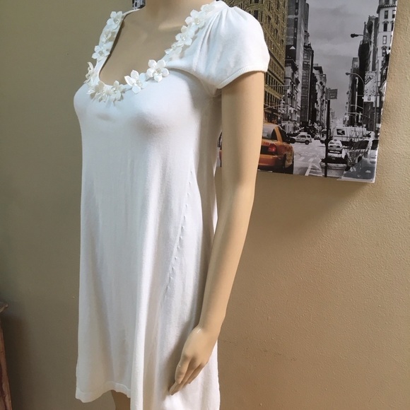 MNG Basic Short Sleeve Knitted Midi Off White Dress - Picture 6 of 10